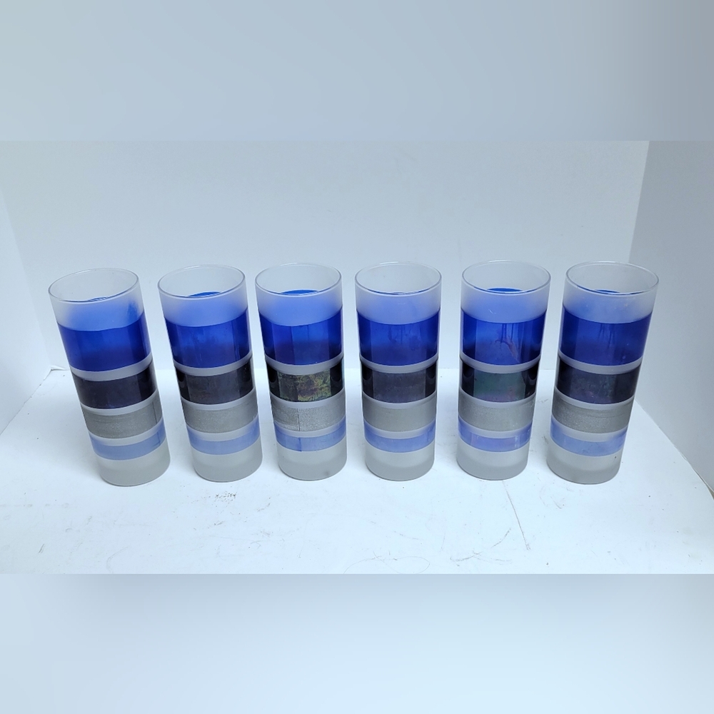 Libbey Tom Collins striped Banded drinking glasses vintage